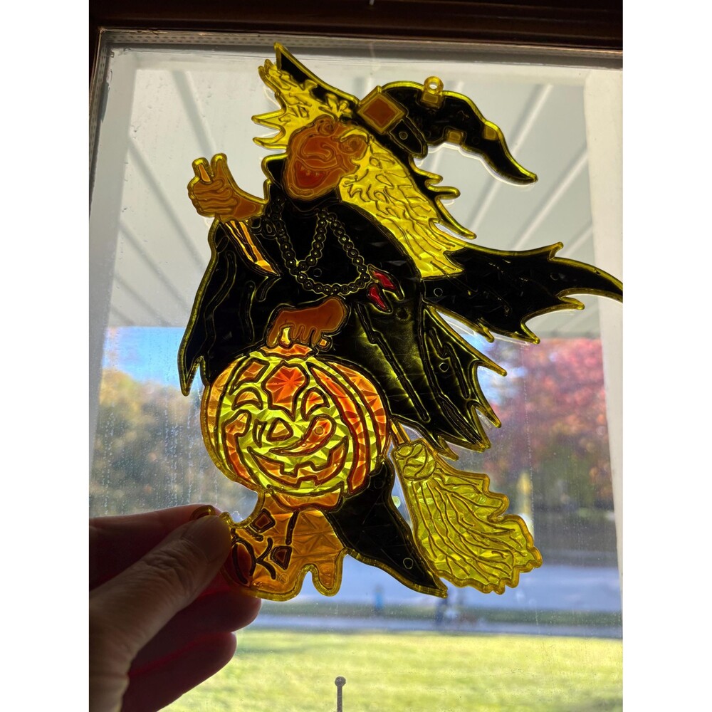 Vintage Halloween Witch Jack-O-Lantern Suncatcher